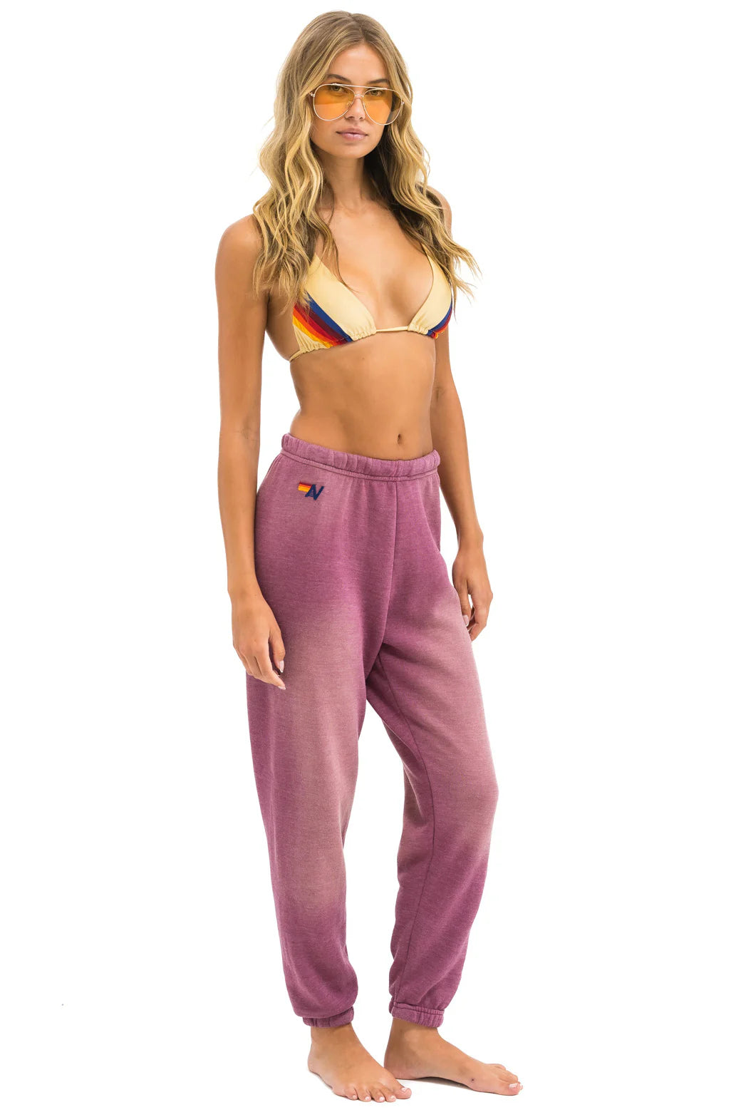 Aviator Nation 5 STRIPE SWEATPANTS - FADED BERRY