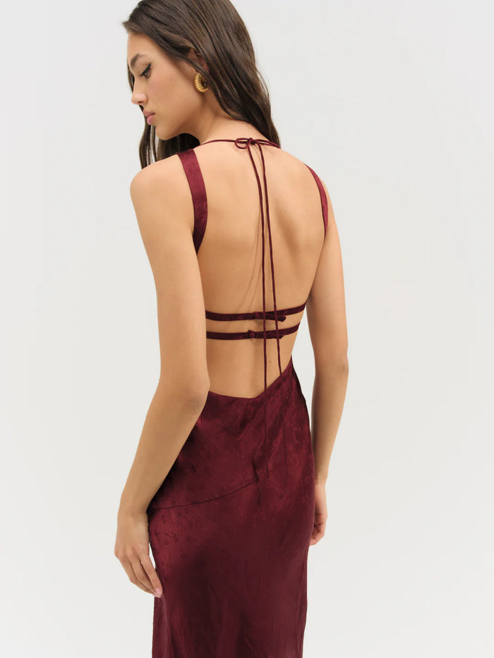 For Love & Lemons Carla Jacquard Midi Dress Burgundy