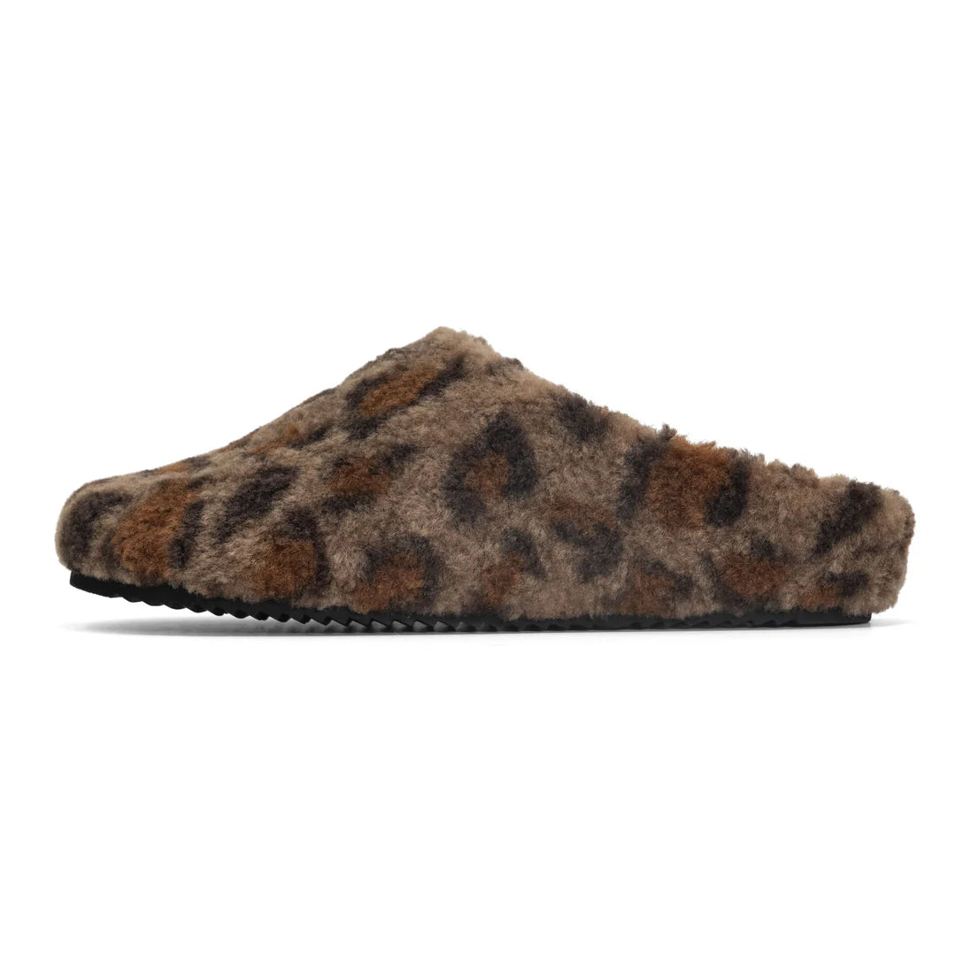 Roam Roam FUZZY CLOG TAUPE LEOPARD FAUX SHEARLING