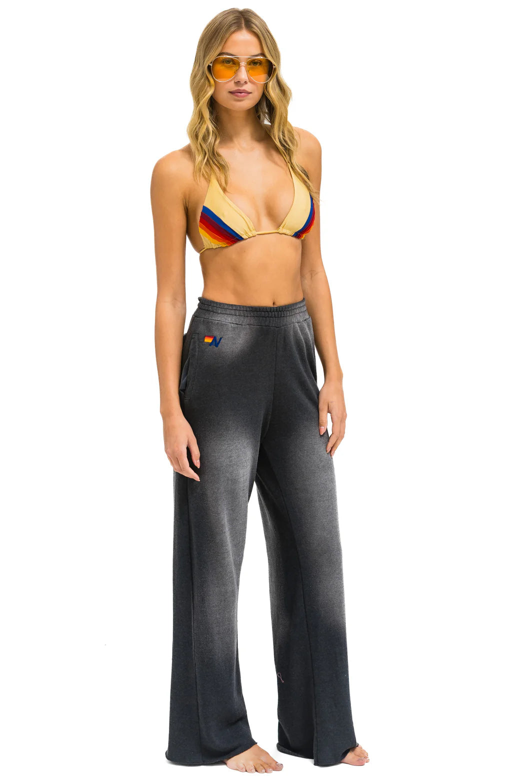 Aviator Nation ESSENTIAL WIDE LEG POCKET SWEATPANTS - FADED SMOKE