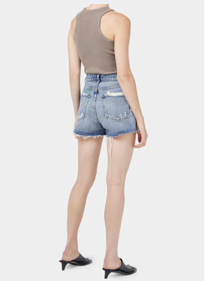 AGOLDE Dee Distressed High Rise Jean Shorts Turmoil