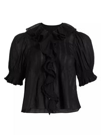 Dôen Henri Ruffled Puff-Sleeve Top Black