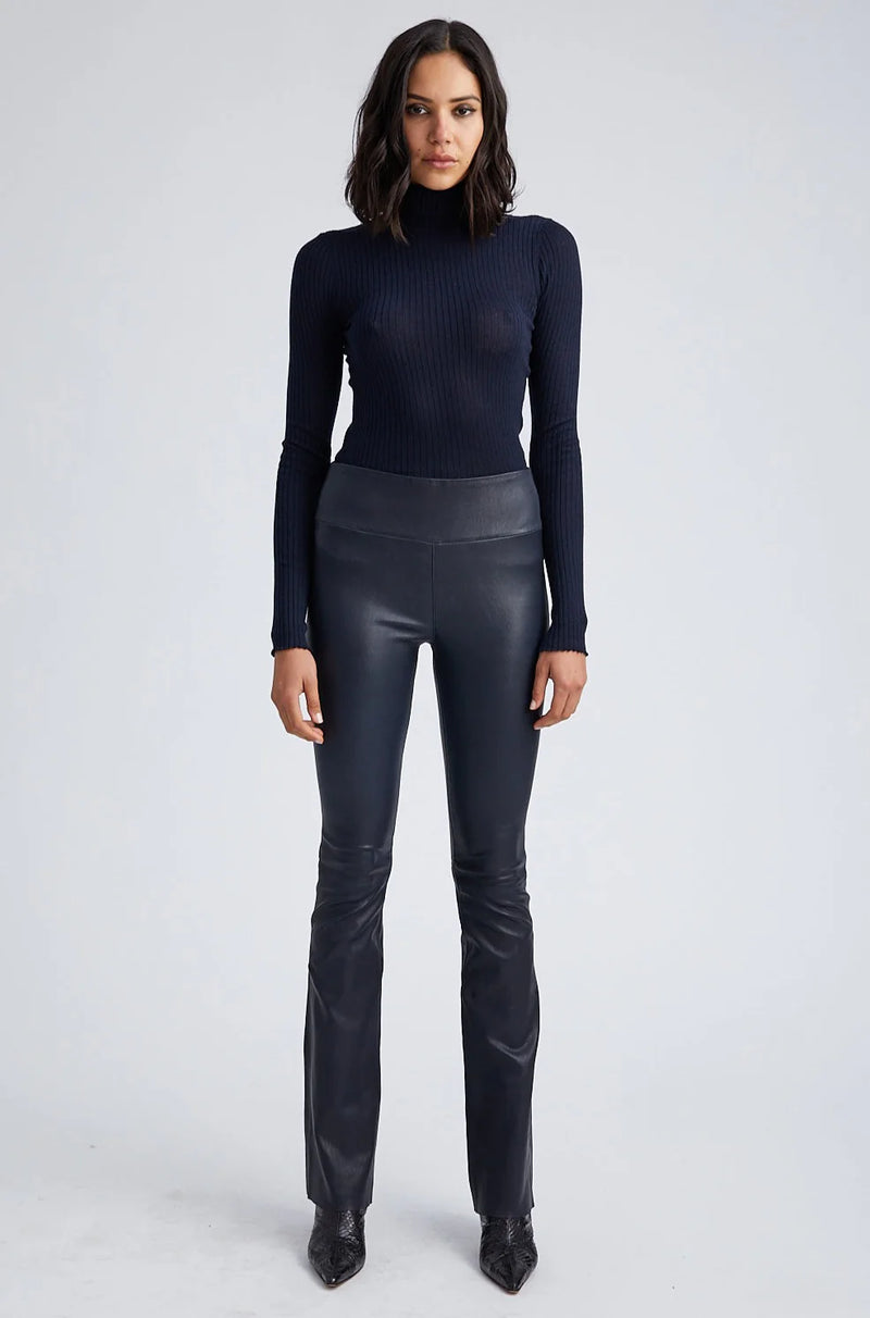 Sprwmn NAVY LEATHER MICRO FLARE PANTS