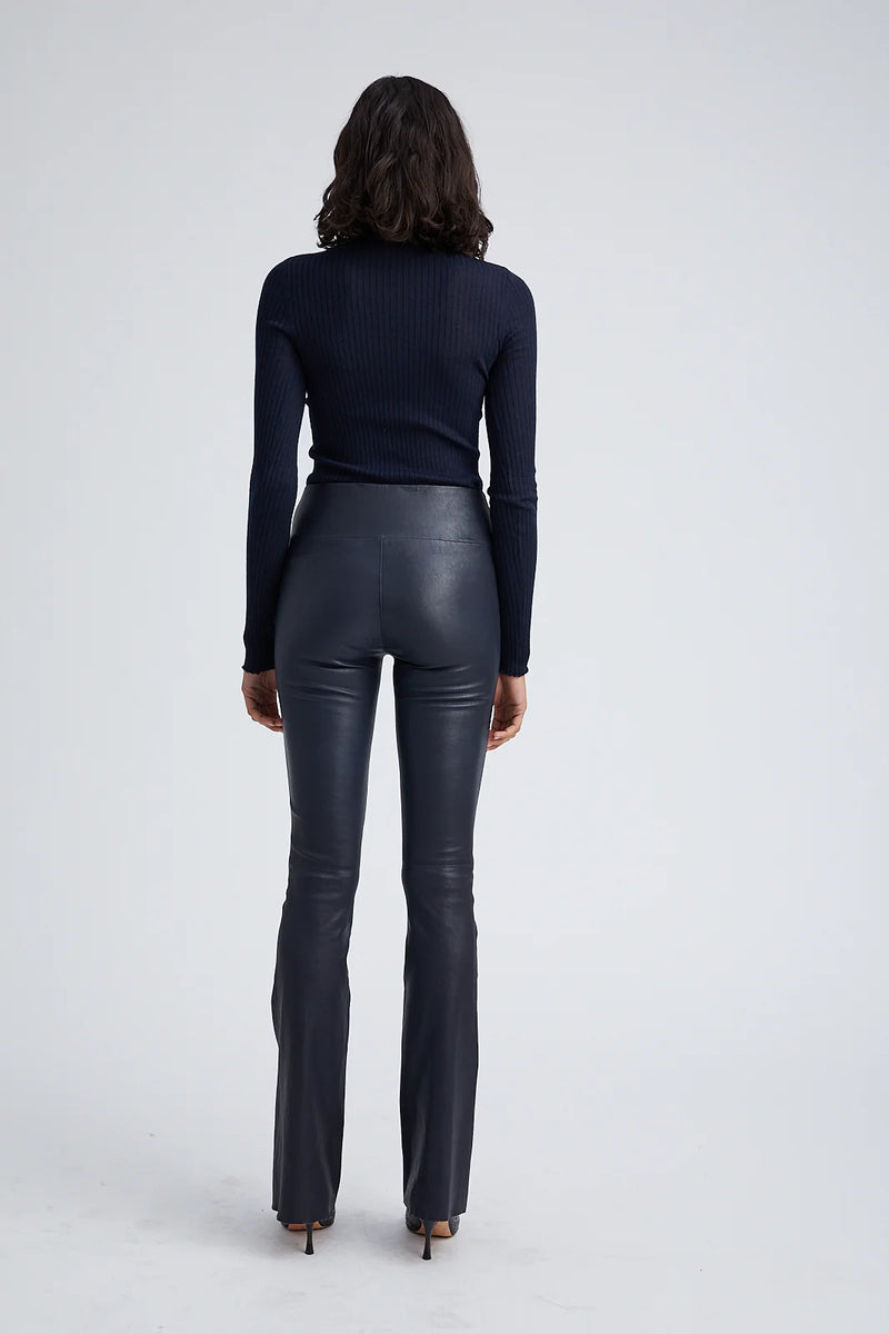 Sprwmn NAVY LEATHER MICRO FLARE PANTS