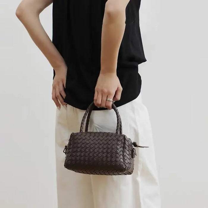 Sook Woven Boxed Handle Shoulder Bag - Coffee