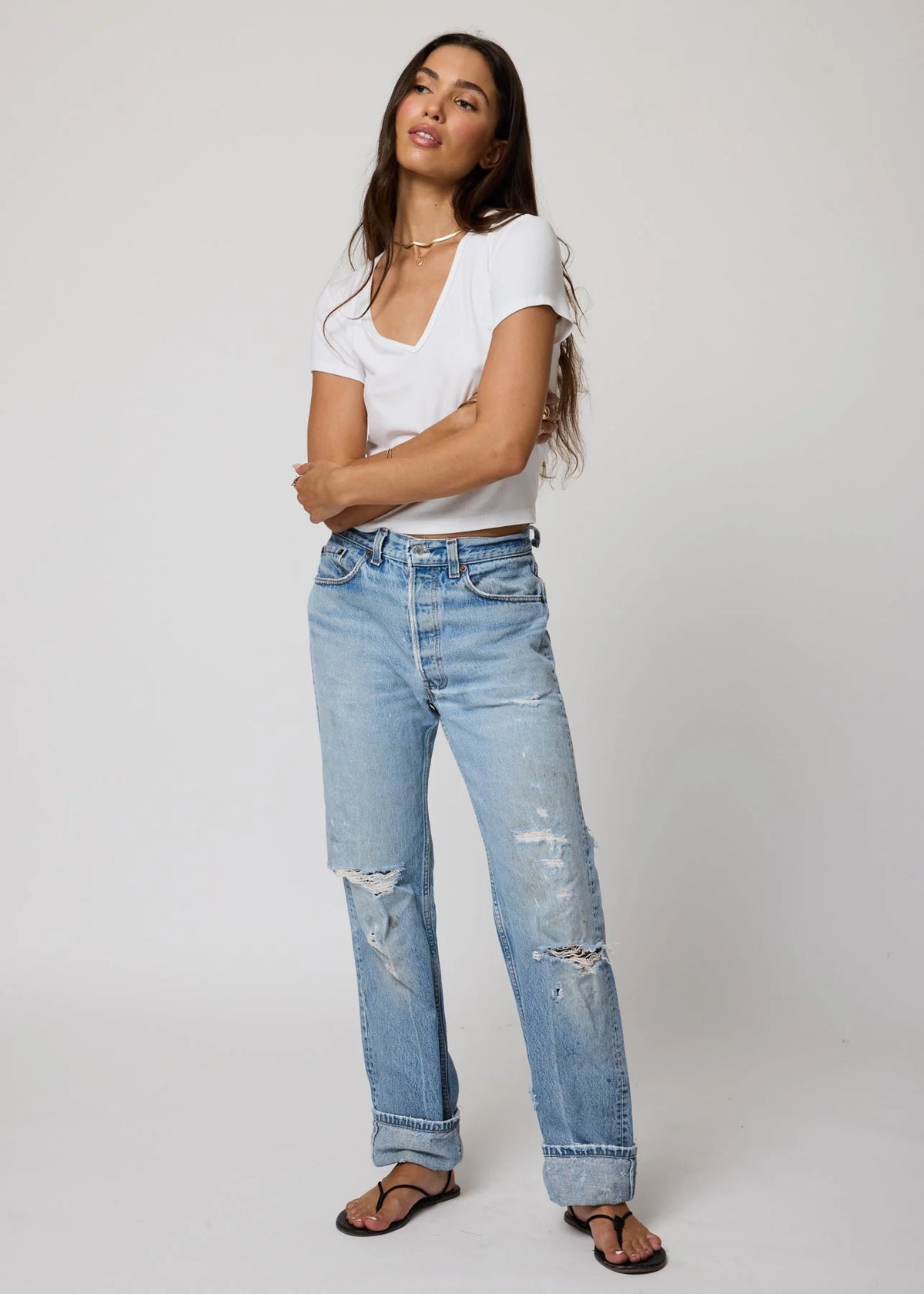 Stillwater RIB V NECK CROP TEE Black or White