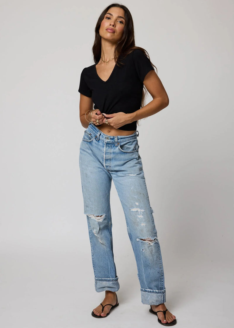 Stillwater RIB V NECK CROP TEE Black or White
