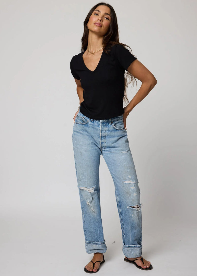 Stillwater RIB V NECK CROP TEE Black or White