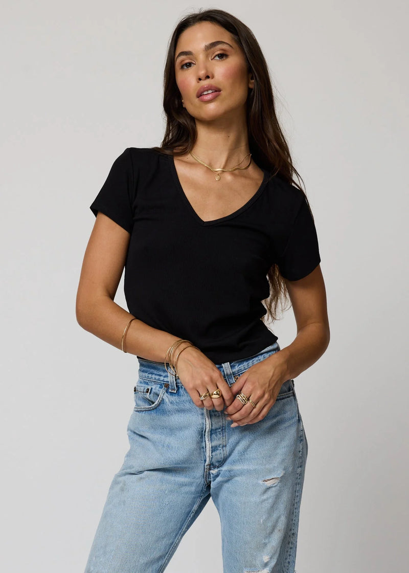 Stillwater RIB V NECK CROP TEE Black or White
