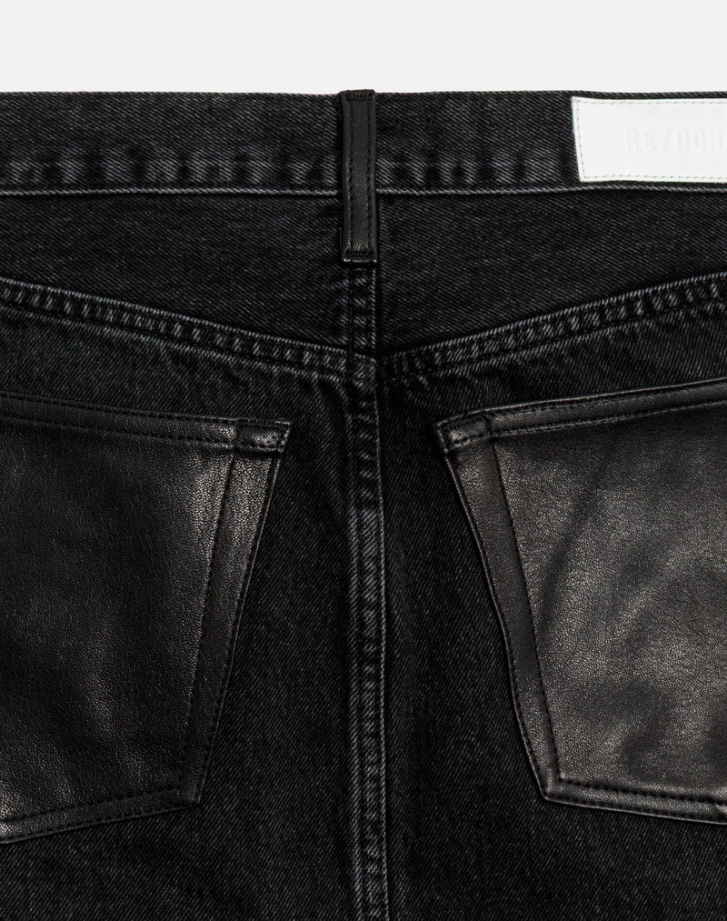 RE/DONE ALINE CLASSIC SKIRT  BACK TO BLACK LEATHER