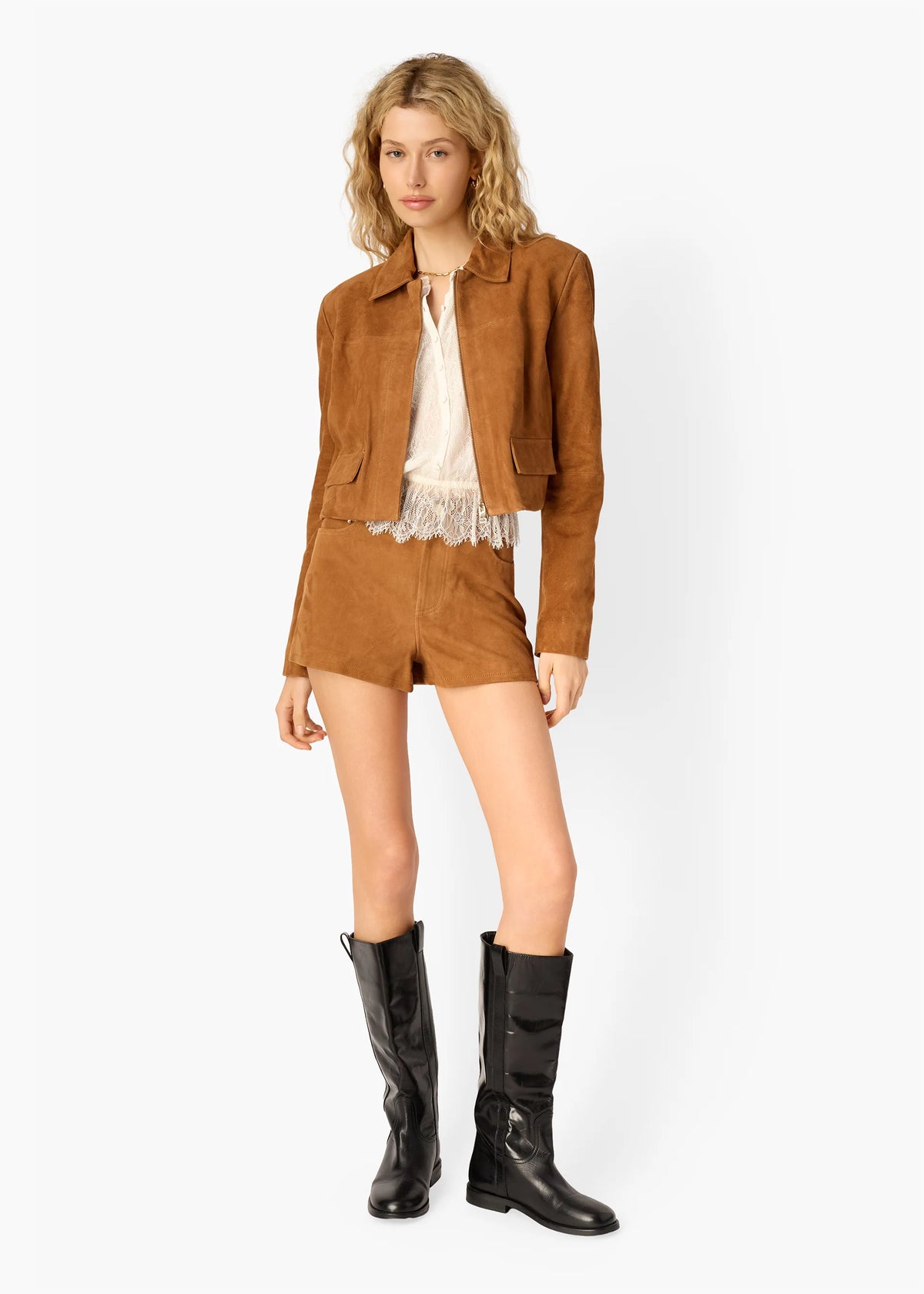 Cami Nyc SULLIVAN SUEDE CROPPED JACKET COGNAC
