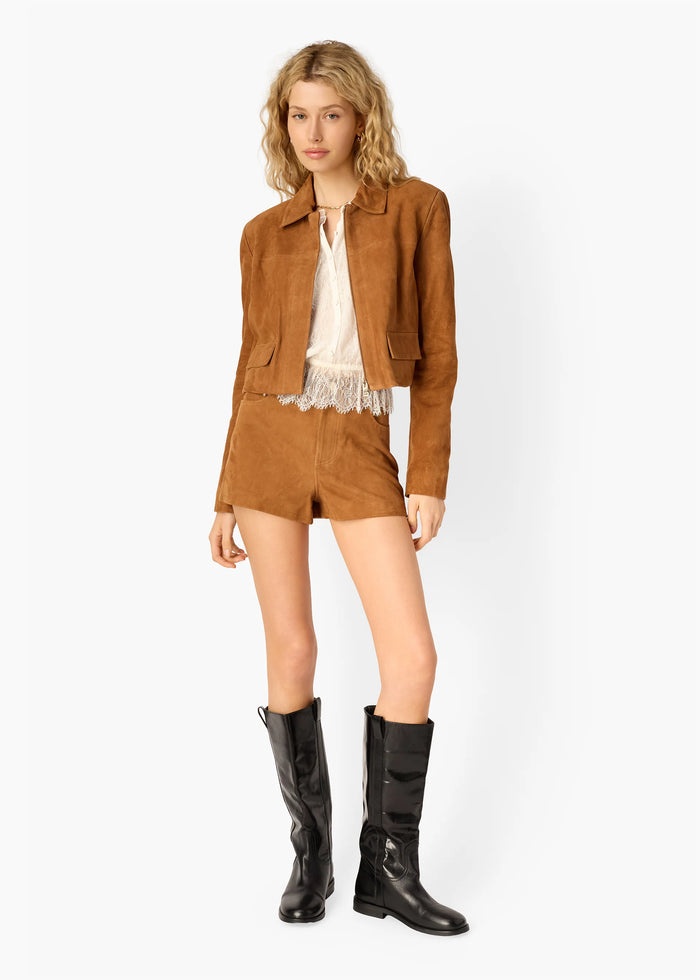 Cami Nyc SULLIVAN SUEDE CROPPED JACKET COGNAC