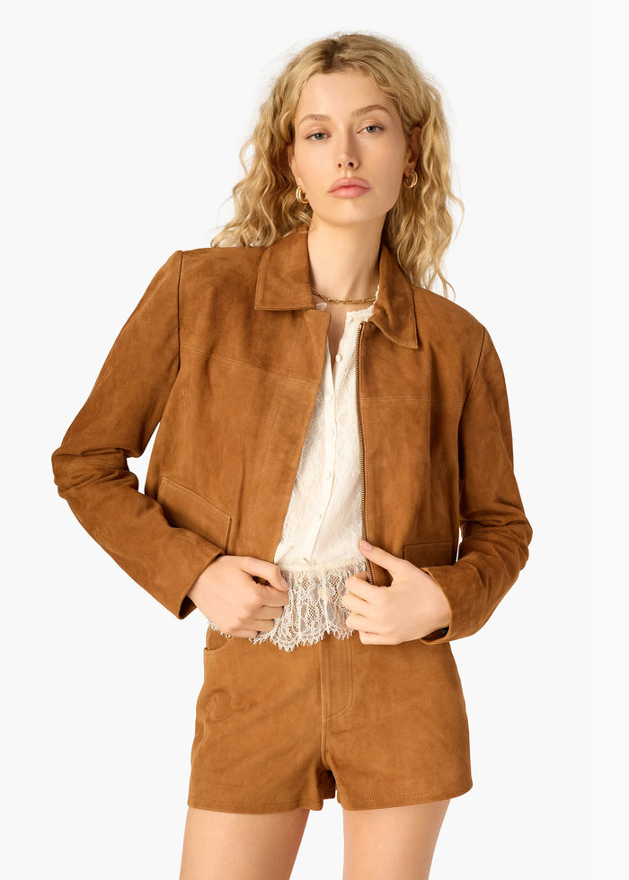 Cami Nyc SULLIVAN SUEDE CROPPED JACKET COGNAC
