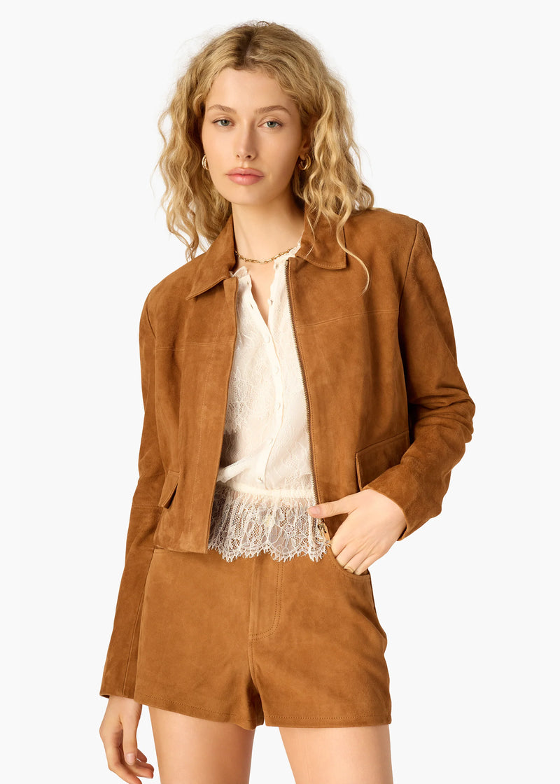 Cami Nyc SULLIVAN SUEDE CROPPED JACKET COGNAC