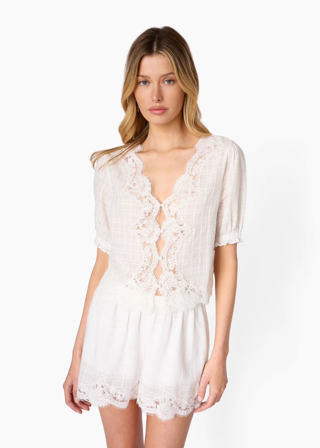 CAMI NYC Junie Cotton Plaid Top White