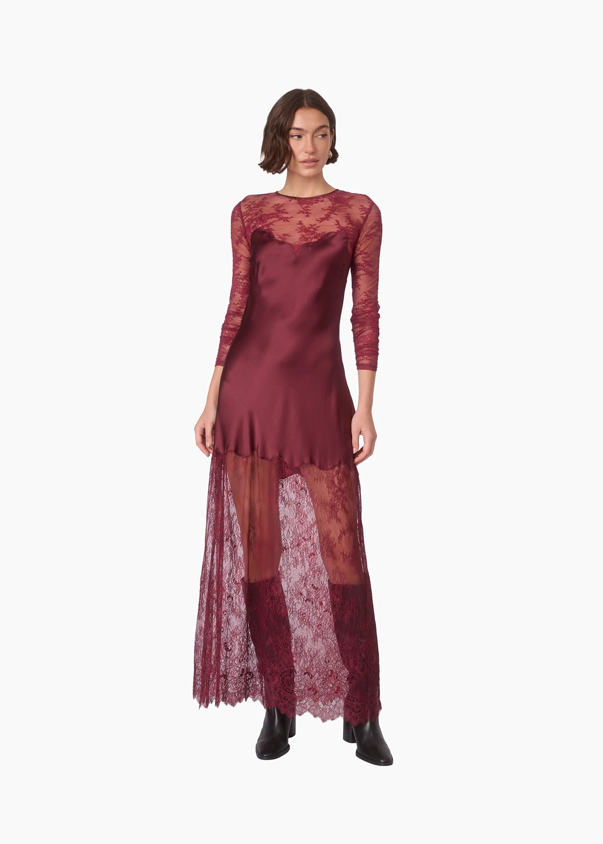 Cami Nyc BEAUREGARD LACE MAXI DRESS DEEP PLUM DELICATE LACE