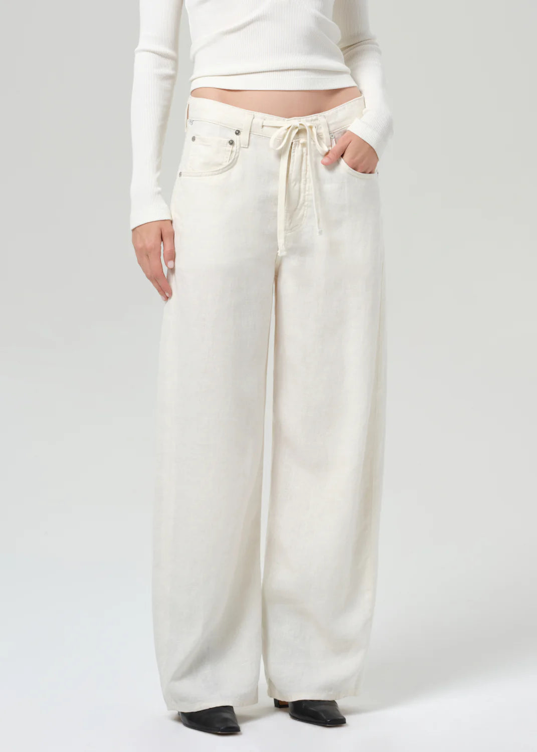 Citizens Of Humanity Brynn Drawstring Linen Trouser In Vanilla