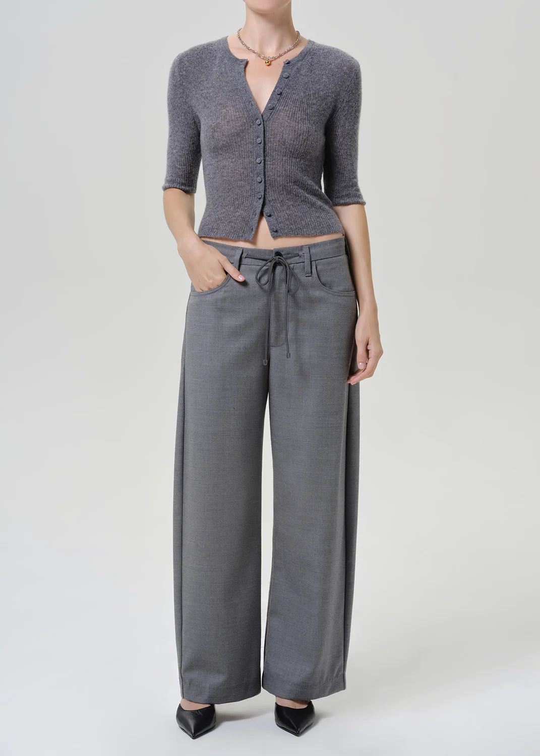 Citizens Of Humanity Brynn Drawstring Italian Virgin Wool Trouser In Gris