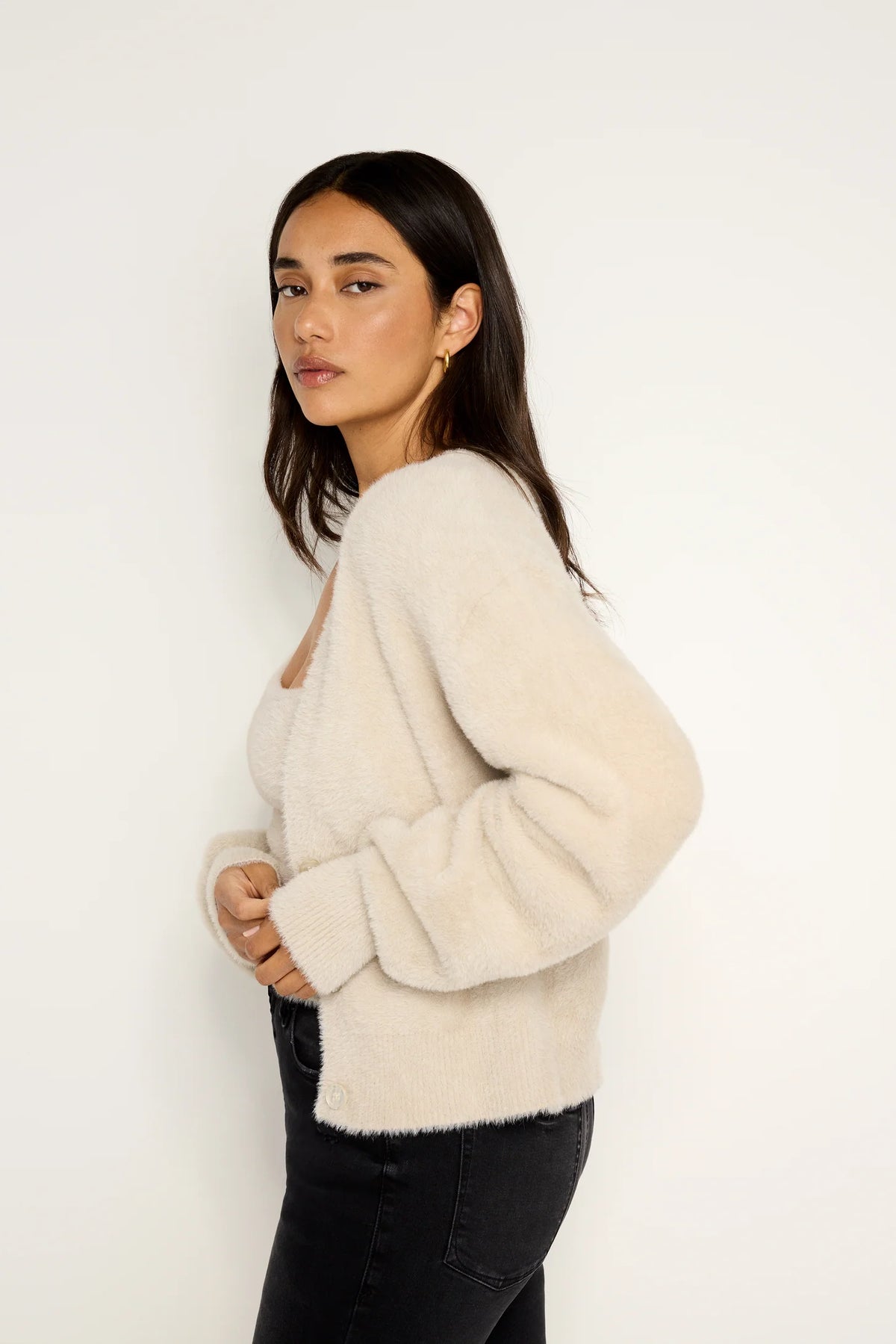 Good American FUZZY CARDIGAN Flax001