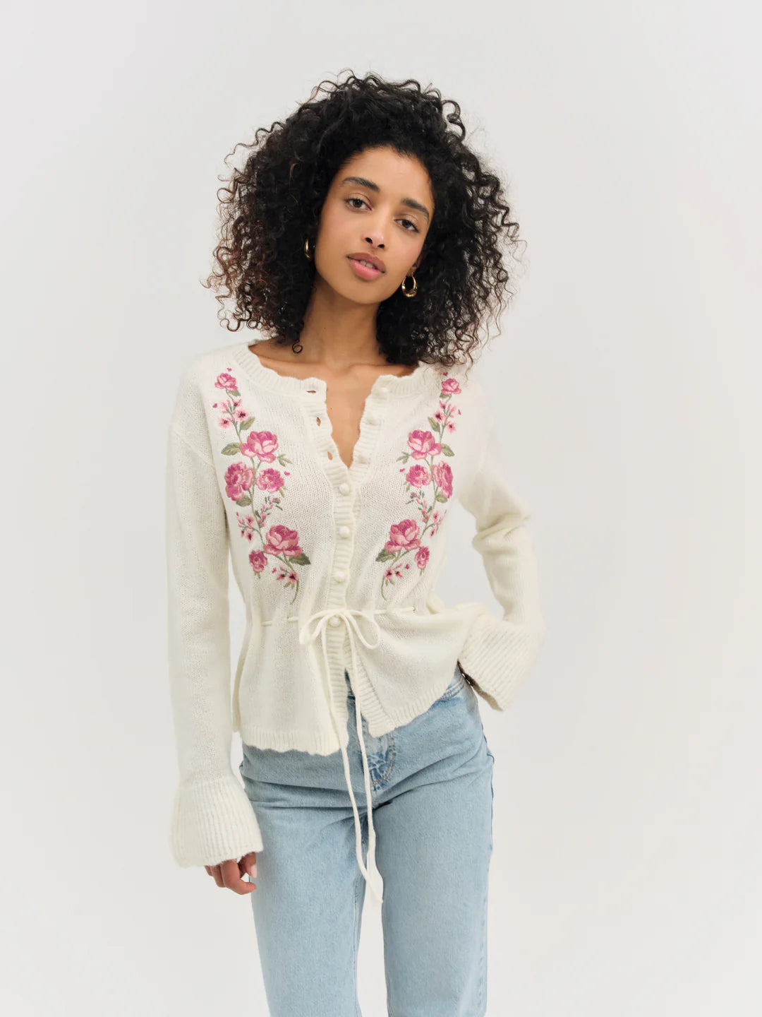 For Love & Lemons Molly Embroidered Knit Cardigan