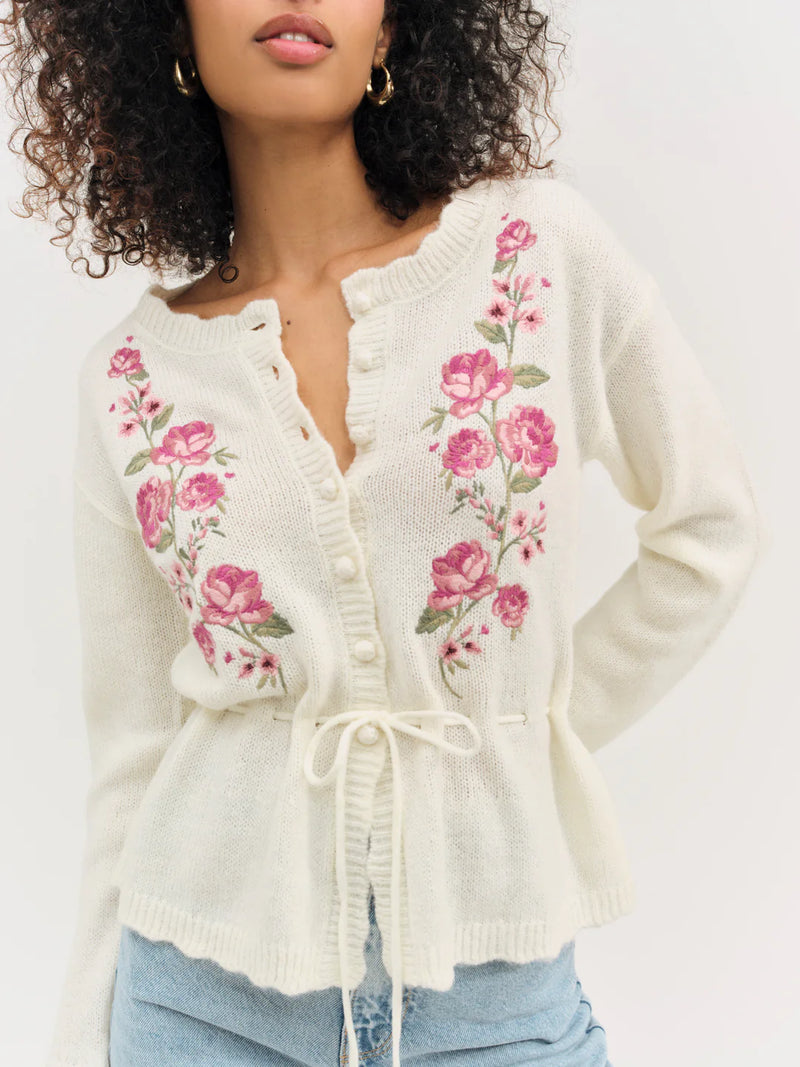 For Love & Lemons Molly Embroidered Knit Cardigan