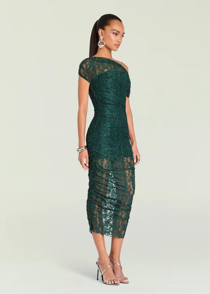 SEROYA NOEL LACE MIDI DRESS Evergreen