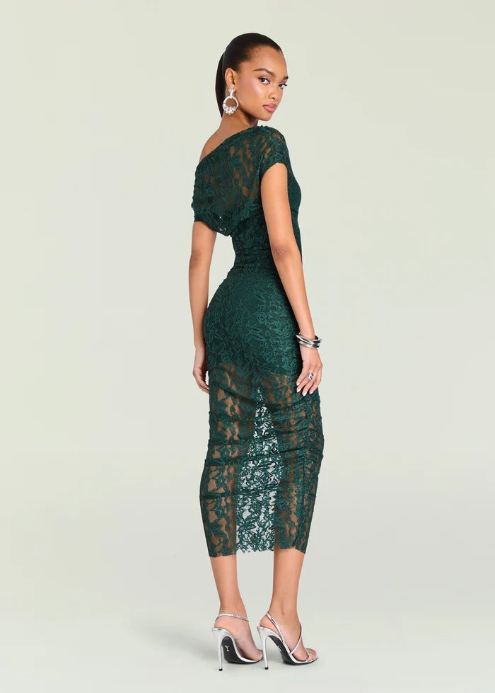 SEROYA NOEL LACE MIDI DRESS Evergreen