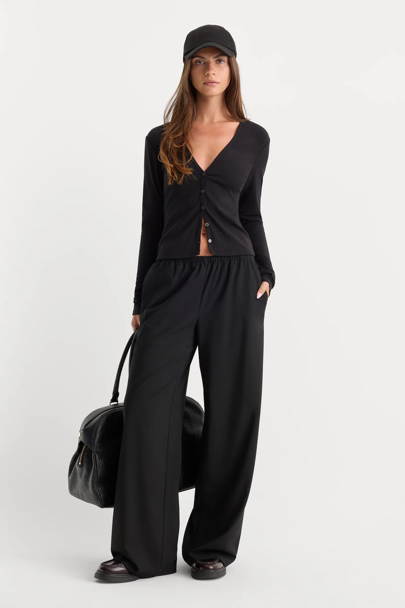Good American The Rib V Neck Cardigan Black001
