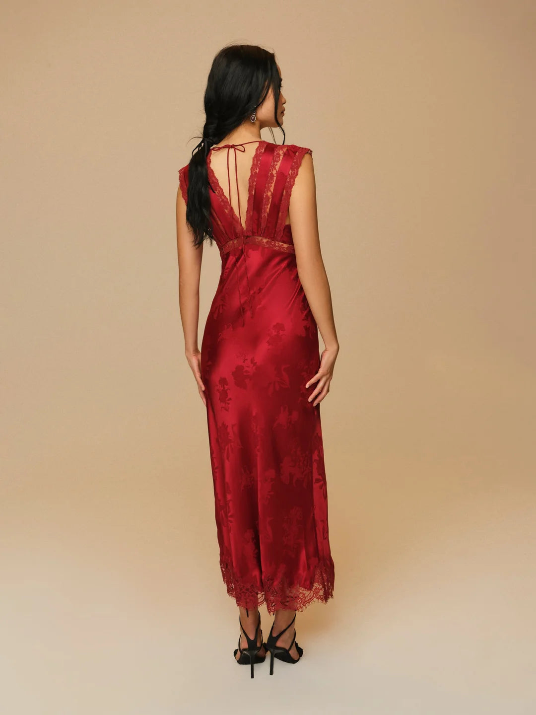 For Love & Lemons Adrift Satin Maxi Dress Red
