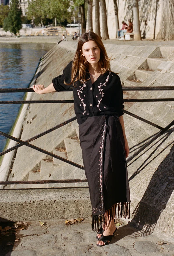 Ciao Lucia Karolina Embroidered Alpaca Cardigan Black