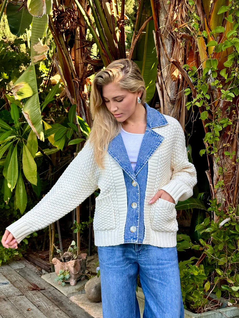 27 Miles Malibu BAILLE COTTON DENIM CHUNKY CARDIGAN