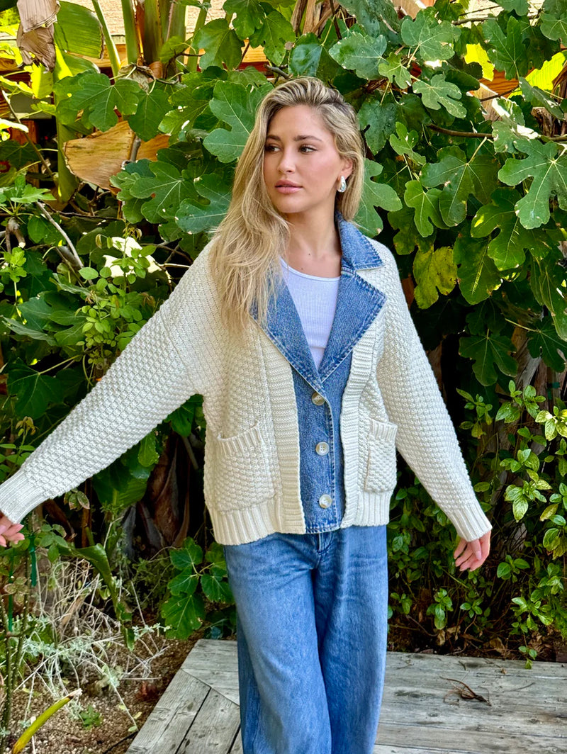 27 Miles Malibu BAILLE COTTON DENIM CHUNKY CARDIGAN