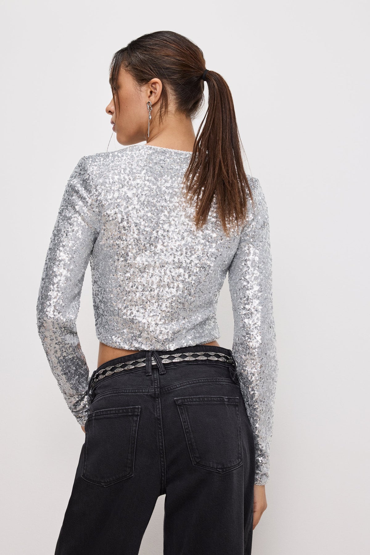 Good American SEQUIN CARDIGAN Metallic silver001