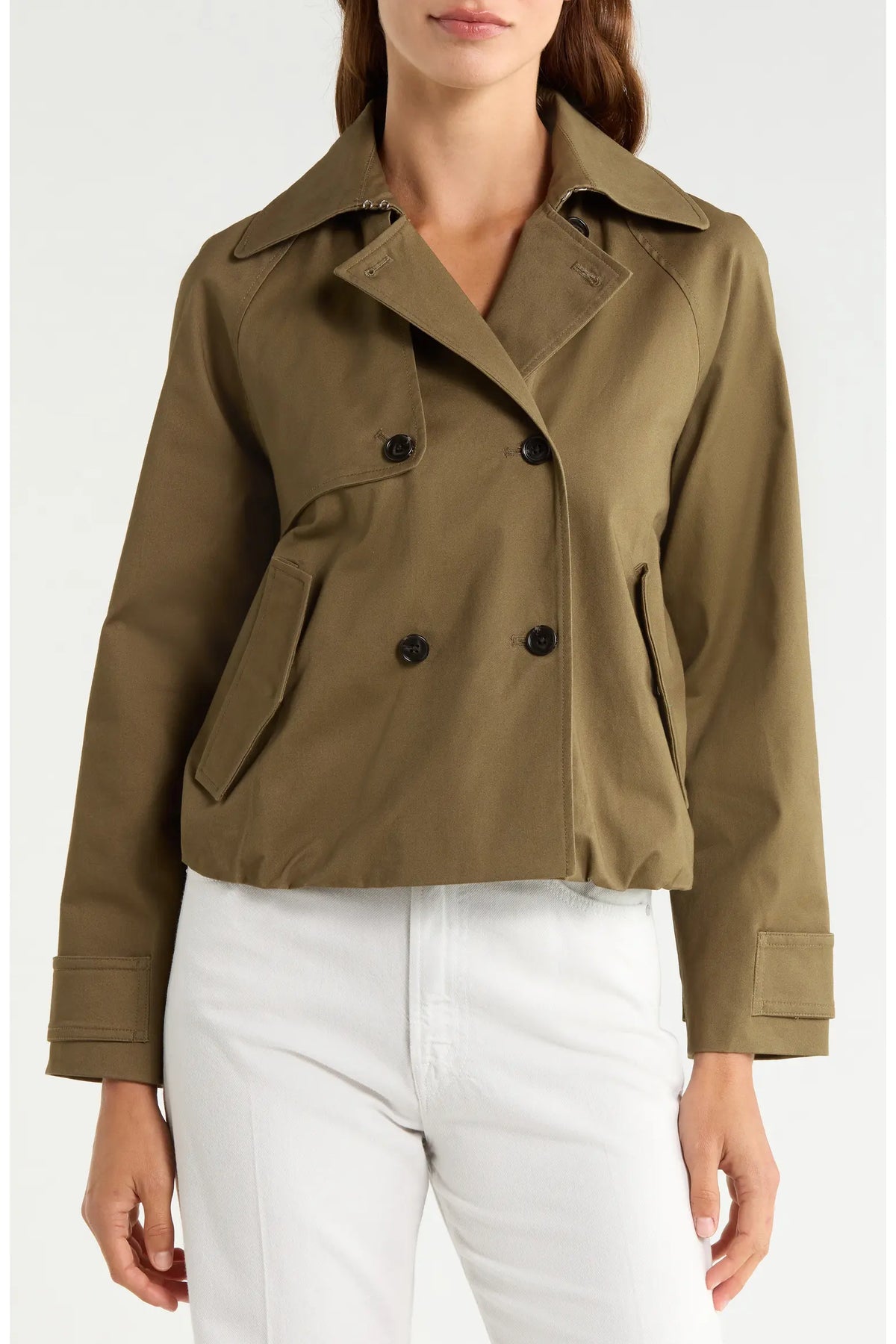 Rails Jett Olive Check Crop Trench Coat