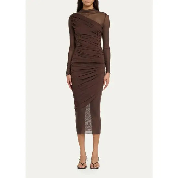 SEROYA  Dane Mesh Midi Dress - Chocolate