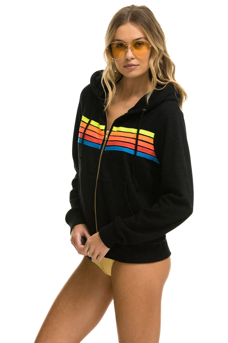 Aviator Nation 5 STRIPE HOODIE - BLACK // NEON RAINBOW