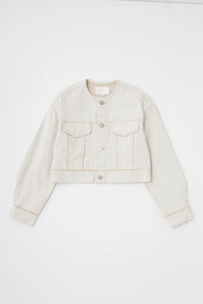 MOUSSY VINTAGE FORDS NO COLLAR CROPPED JACKET  Mix White