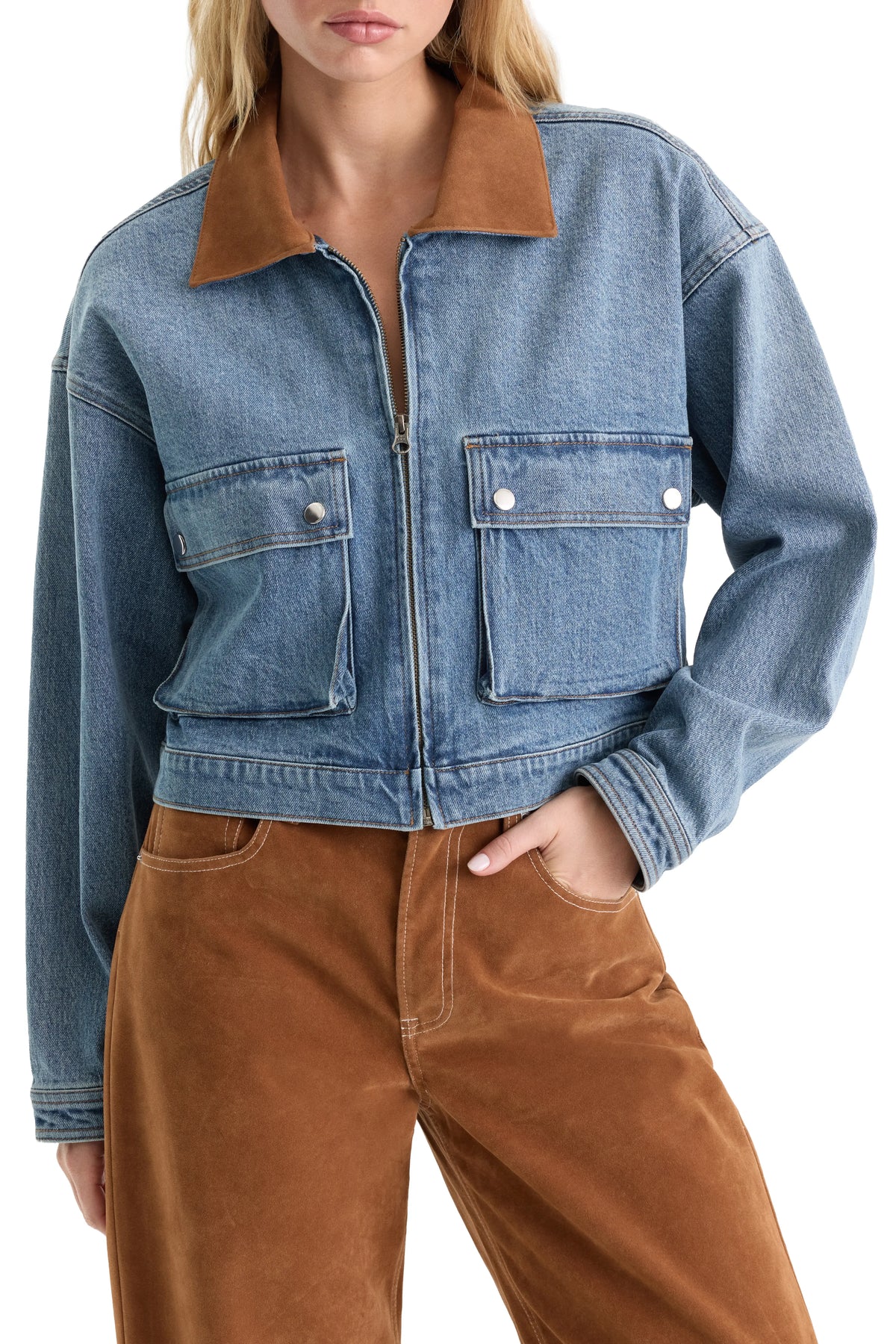 Good American Swing Cropped Denim Jacket Indigo 1320