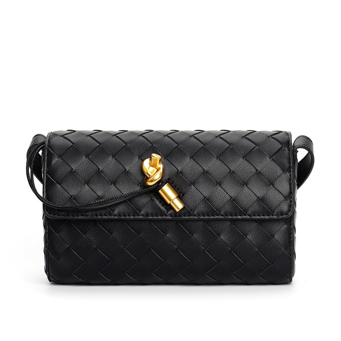 SOOK STAINABLE Genuine Leather Woven Envelope Shoulder Bag BLACK