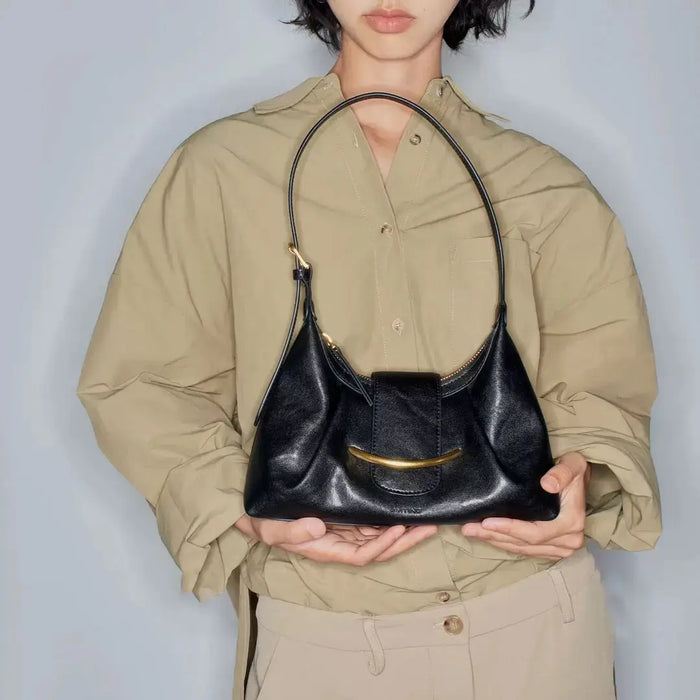Sook Genuine Leather Underarm Shoulder Bag with Metallic Closure