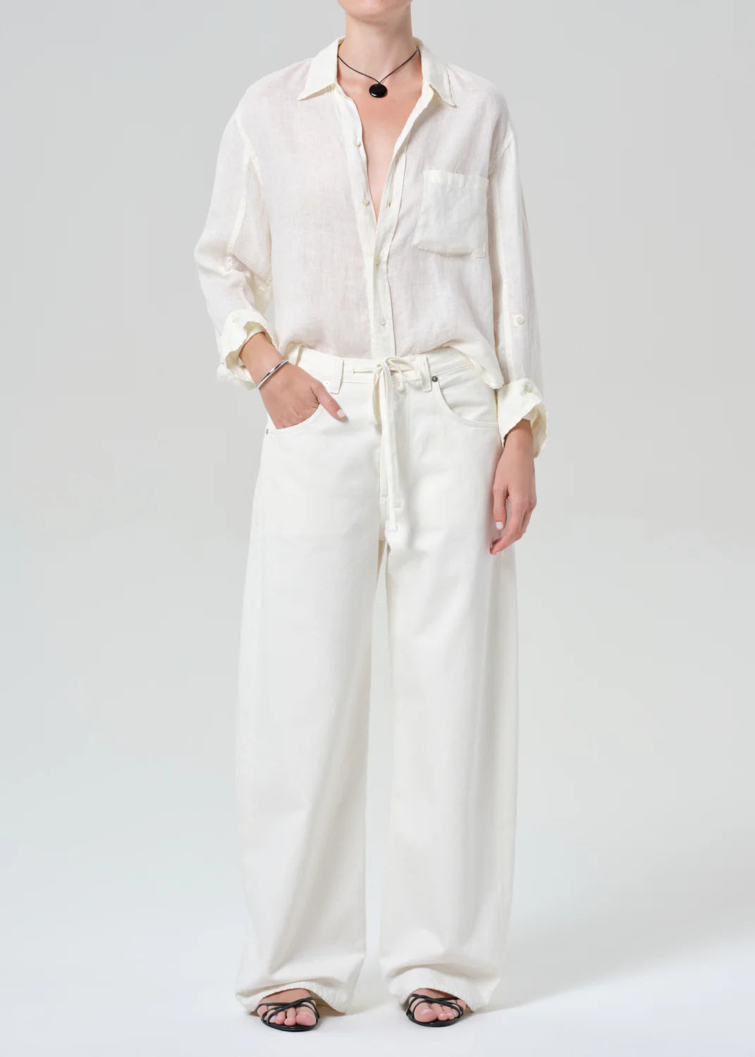 Citizens Of Humanity Brynn Drawstring Linen Trouser In Vanilla