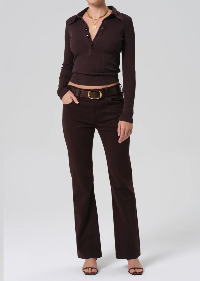 Citizens Of Humanity Long Sleeve 60's Polo In Chocolate