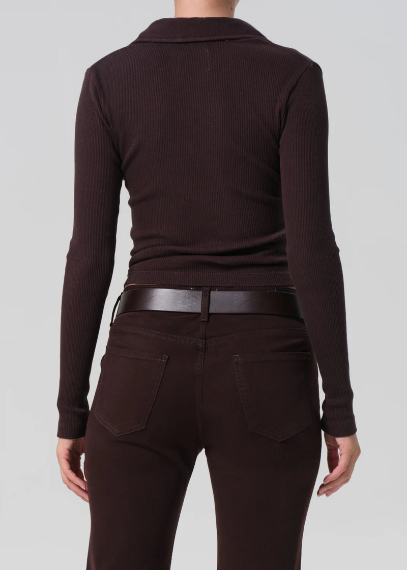 Citizens Of Humanity Long Sleeve 60's Polo In Chocolate
