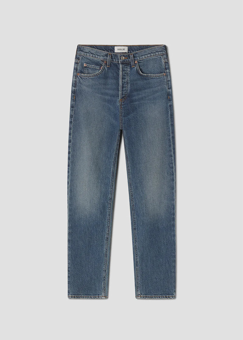 AGOLDE 90'S PINCH WAIST HIGH RISE STRAIGHT LONG (COMFORT STRETCH) IN OVERCAST