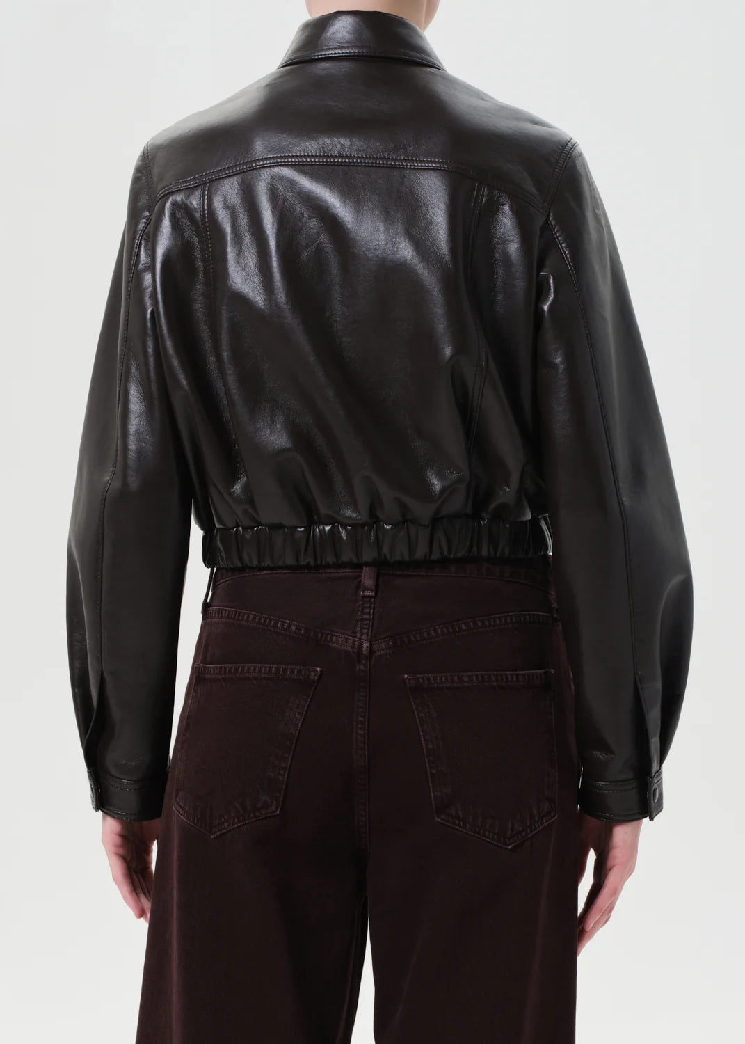 AGOLDE ESSIE RECYCLED LEATHER CROPPED JACKET IN CHOCOLATE
