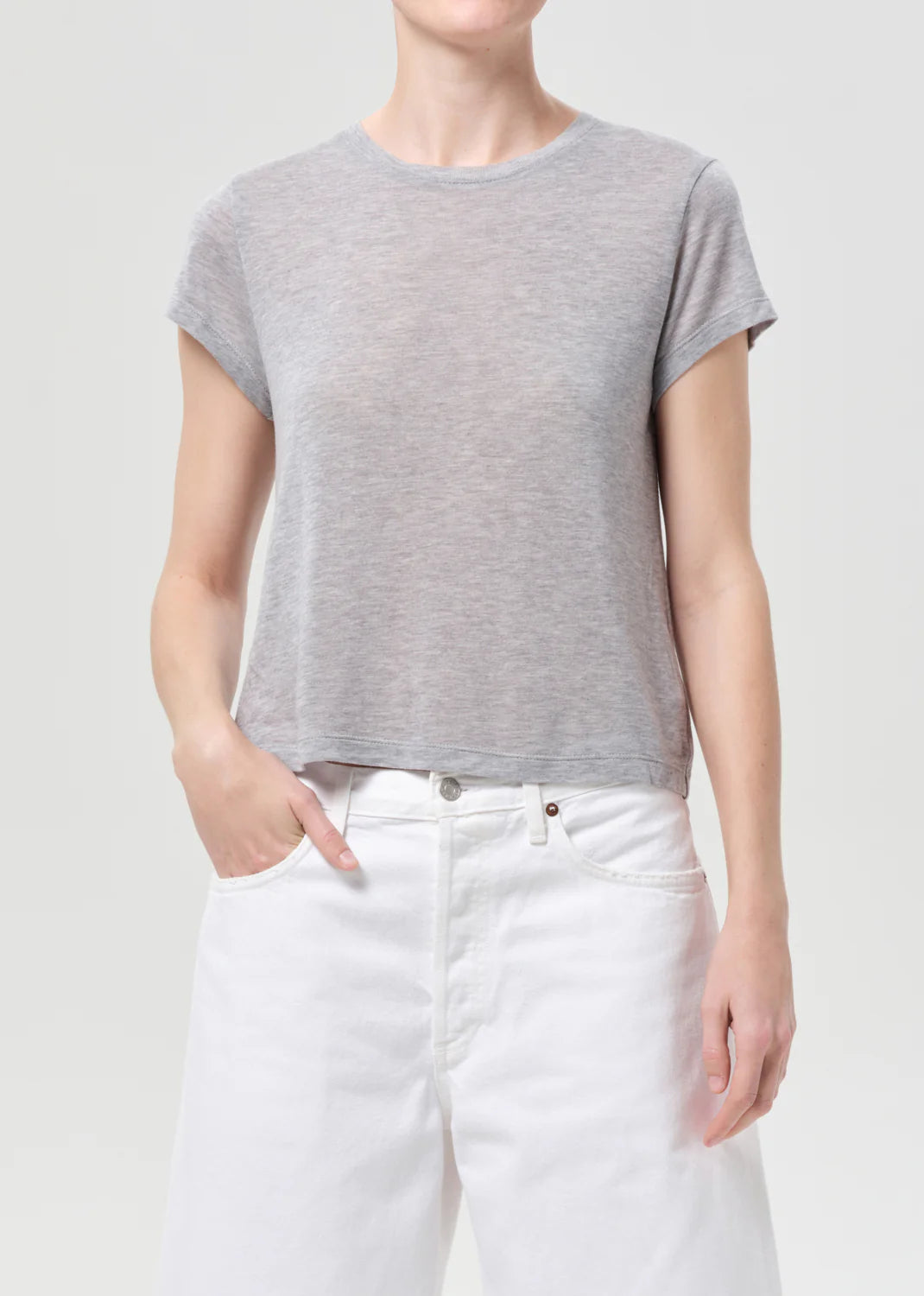 Agolde ADINE SHRUNKEN TEE IN GREY HEATHER
