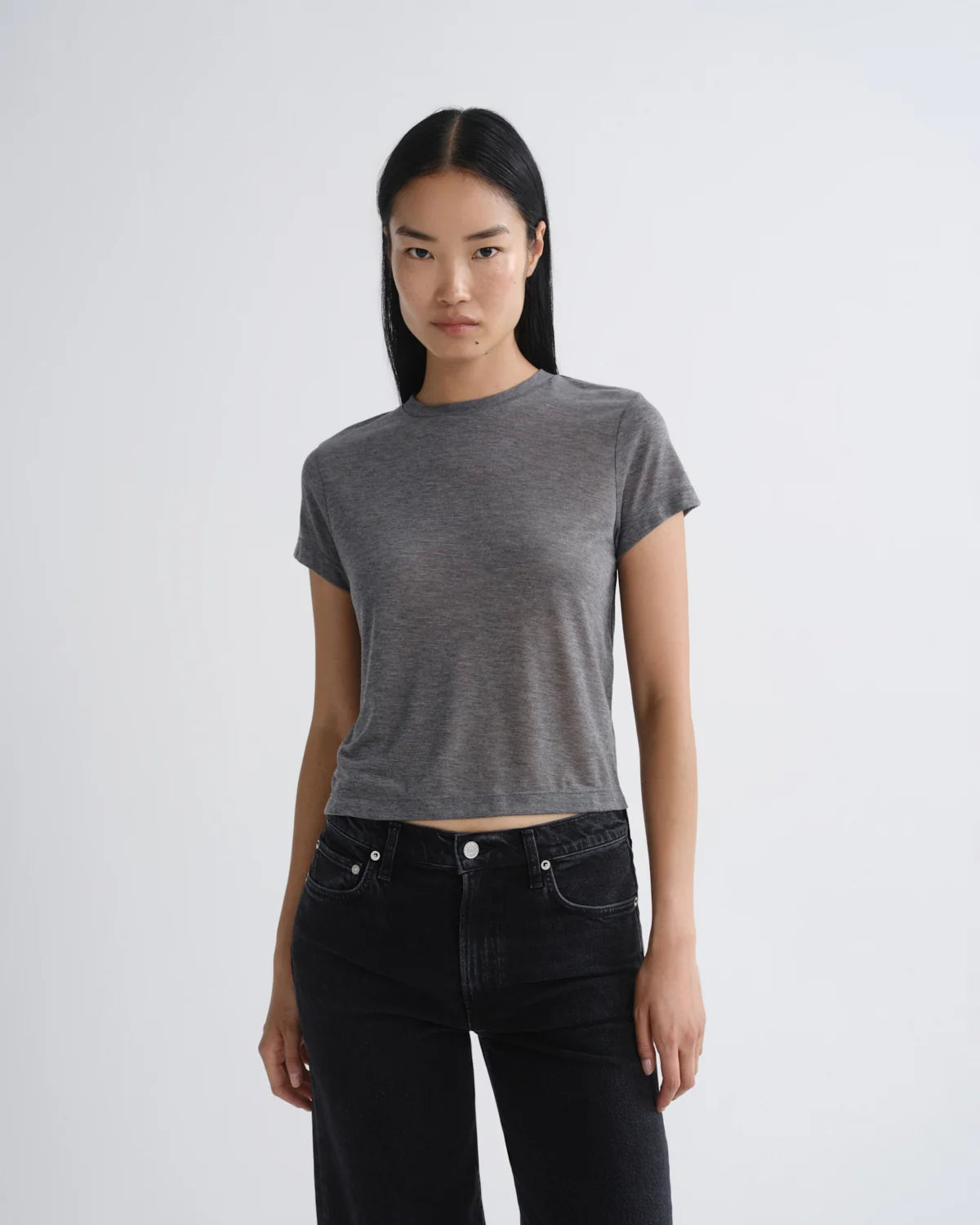 Agolde  ADINE SHRUNKEN TEE (TENCEL JERSEY) Grey Heather