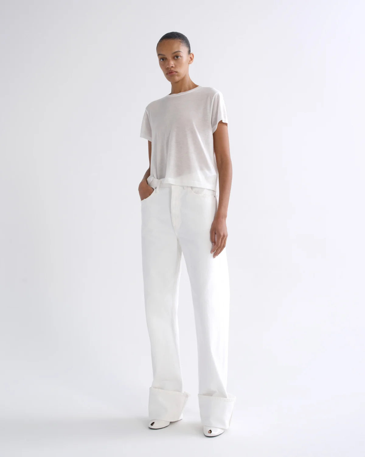 Agolde ADINE SHRUNKEN TEE (TENCEL JERSEY) Gesso