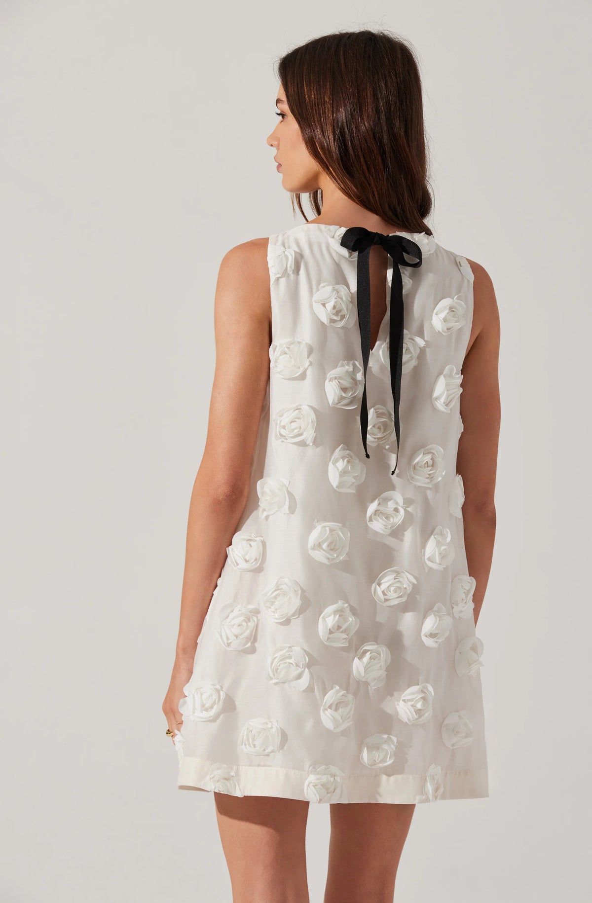 ASTR Floria 3D Floral Appliqué Dress White