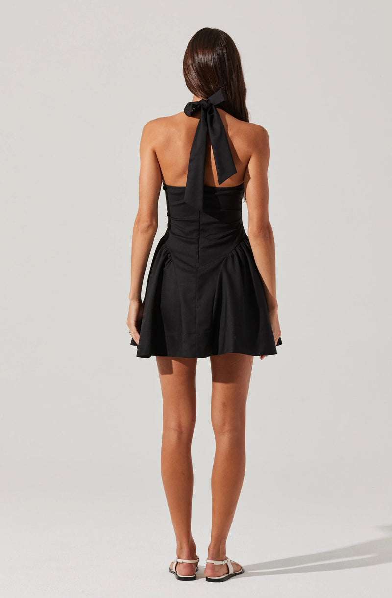 ASTR Meana V-Neck Halter Mini Dress Black
